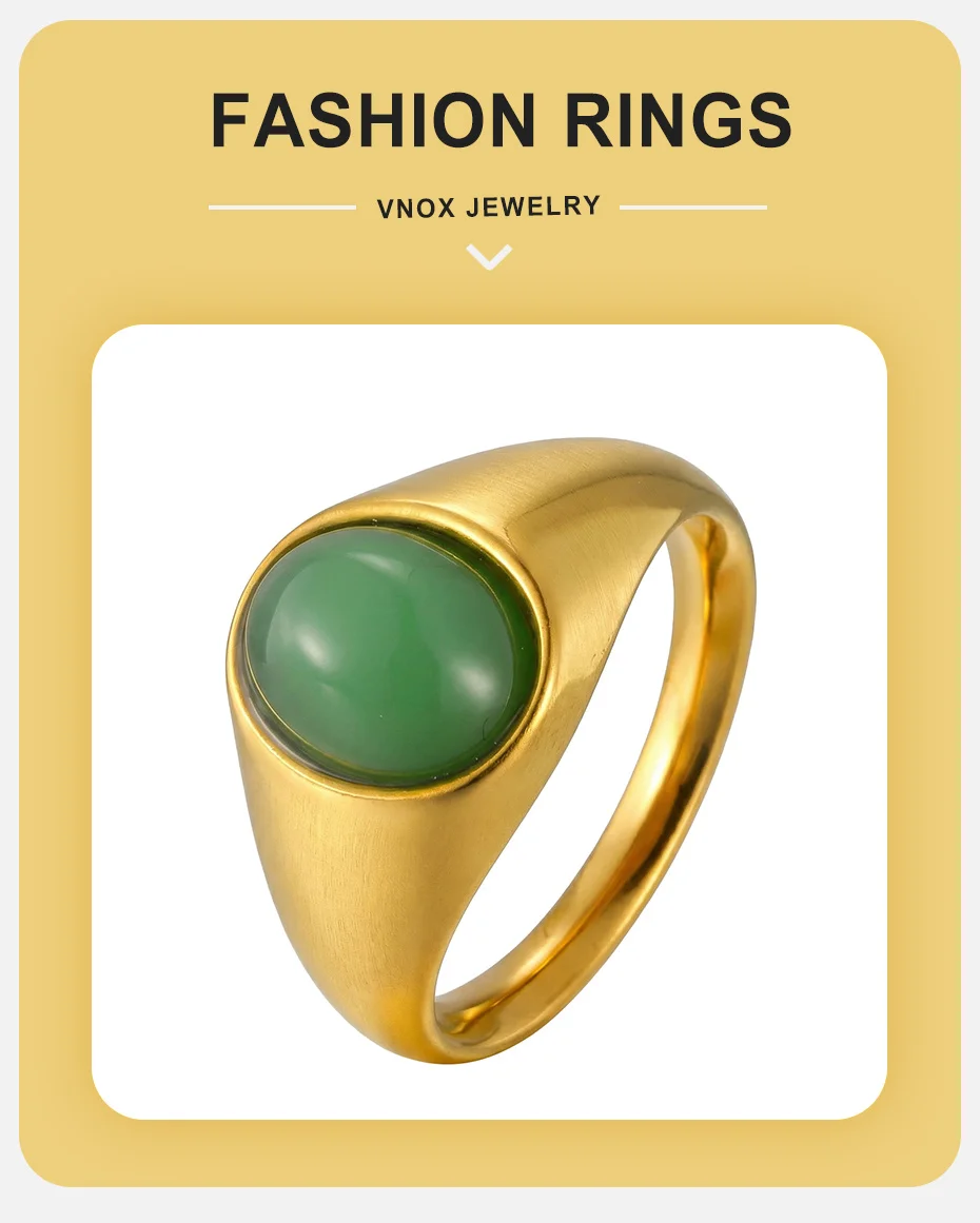 Vnox Herren-Siegelring, grüner Achat, goldfarbenes Edelstahlband, täglicher Fingerschmuck, Geburtstags- und Hochzeitsgeschenk für Herren – Detail 2