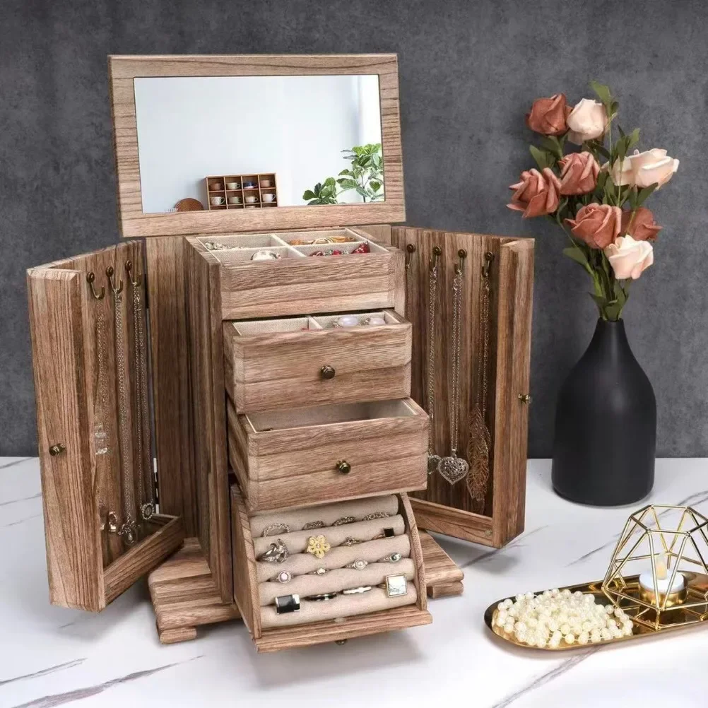 Chinese style wooden jewelry storage box multi-layer jewelry box large capacity necklace holder display stand home storage