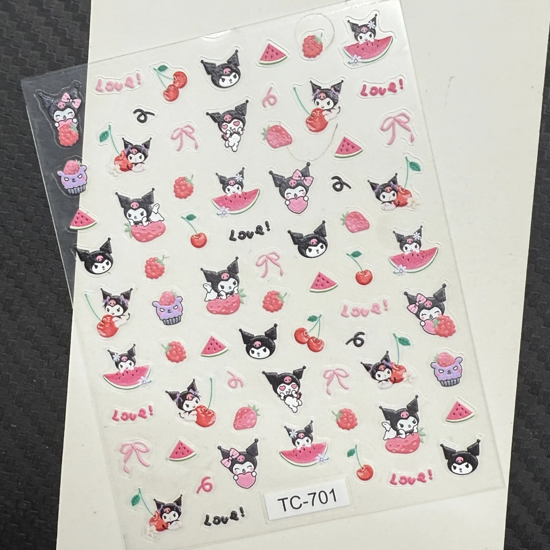 5D Embossed Cute Kuromi Nail Stickers Sanrio Fashion Design Nail Parts Self-Adhesive Nail Art Decoration for Nail Art DIY