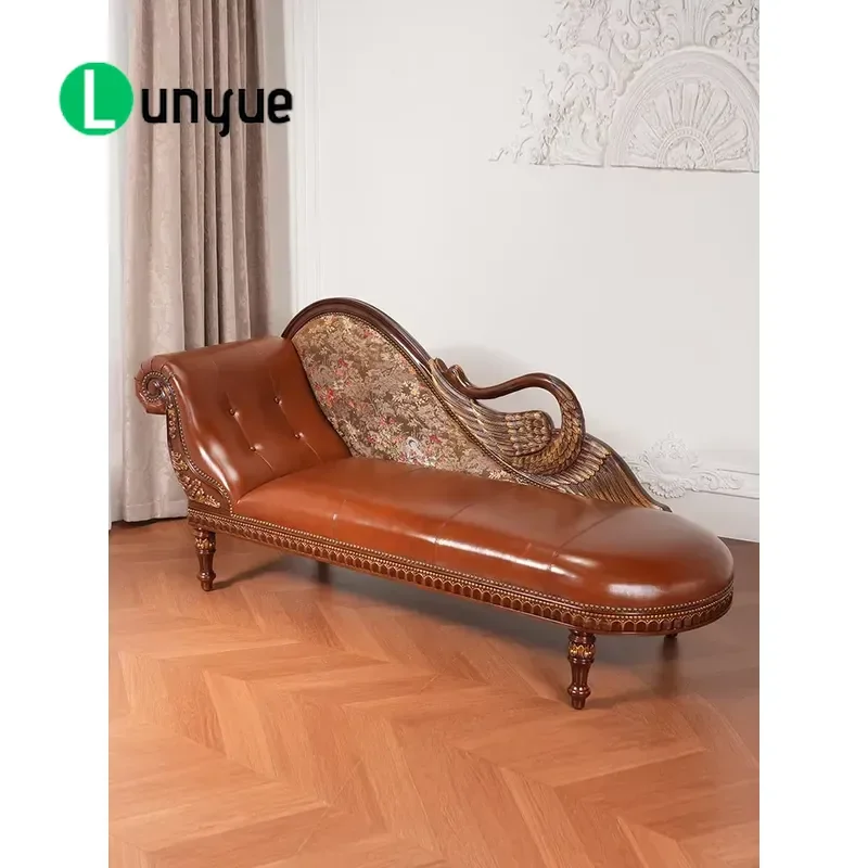 Mahogany Solid Wood Recliner High End Leather Upholstered Sofa Bed Multi Functional American Style Living Room Furniture