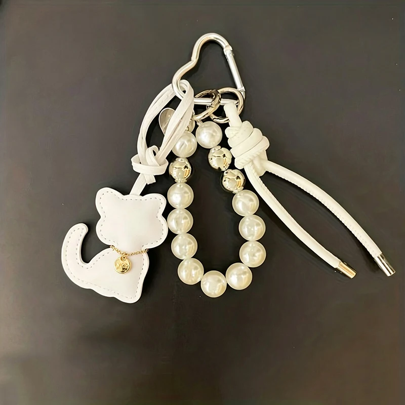 Neue Imitationsperlen-Katzen-Handykette Geschenk Hängende Verzierung Anhänger Handtaschenanhänger Schlüsselanhänger für Frauen und Mädchen – Detail 4