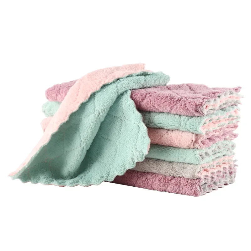 10pcs Dishwashing Cloth Kitchen Cleaning Wipes Household Multipurpose Absorbent Nonstick Oil Fiber Cleaning Cloth