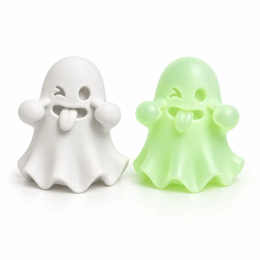 3D Printed PLA Ghost Figurine Tongue Out Playful Expression Halloween Figurine Glow in the Dark Ghost Statue Home Tabletop Decor