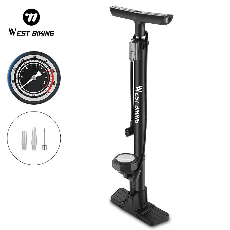 WEST BIKING Bicycle Pump 160PSI with Pressure Gauge Schrader Presta Valve Hand Floor High Pressure Pump Balloon Tire Inflator