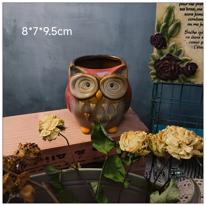 

New ceramic owl flower pot storage jar ornaments garden terrace