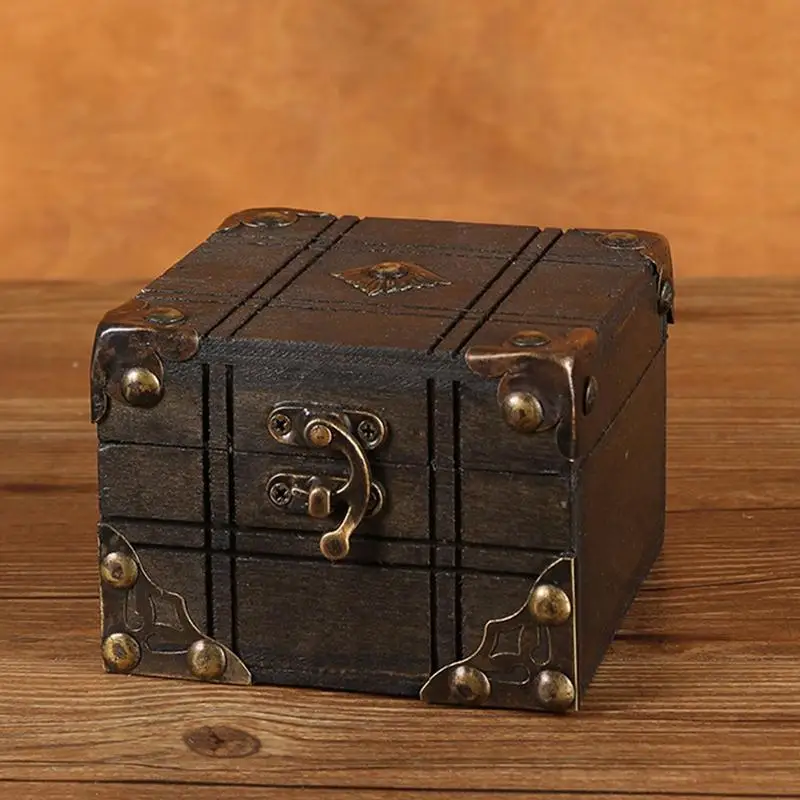 Vintage Treasure Box Retro Small Storage Box With Lock Wooden Jewelry Treasure Box Desktop Organizer For Home Keepsake Box