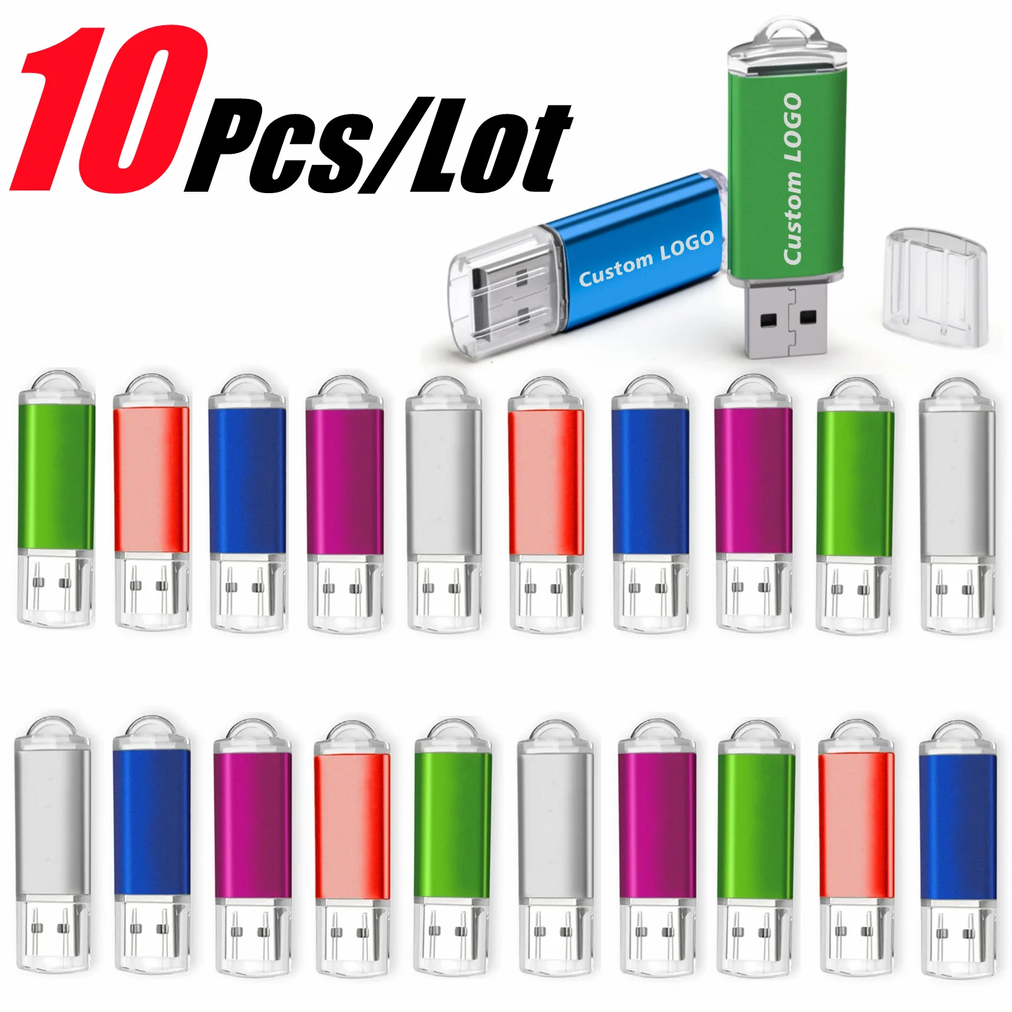 10 Pcs/Lot Free Custom Laser Engraving LOGO Color Metal USB2.0 High-speed Flash Drive 2GB 4GB 8GB 16GB 32GB 64GB 128GB