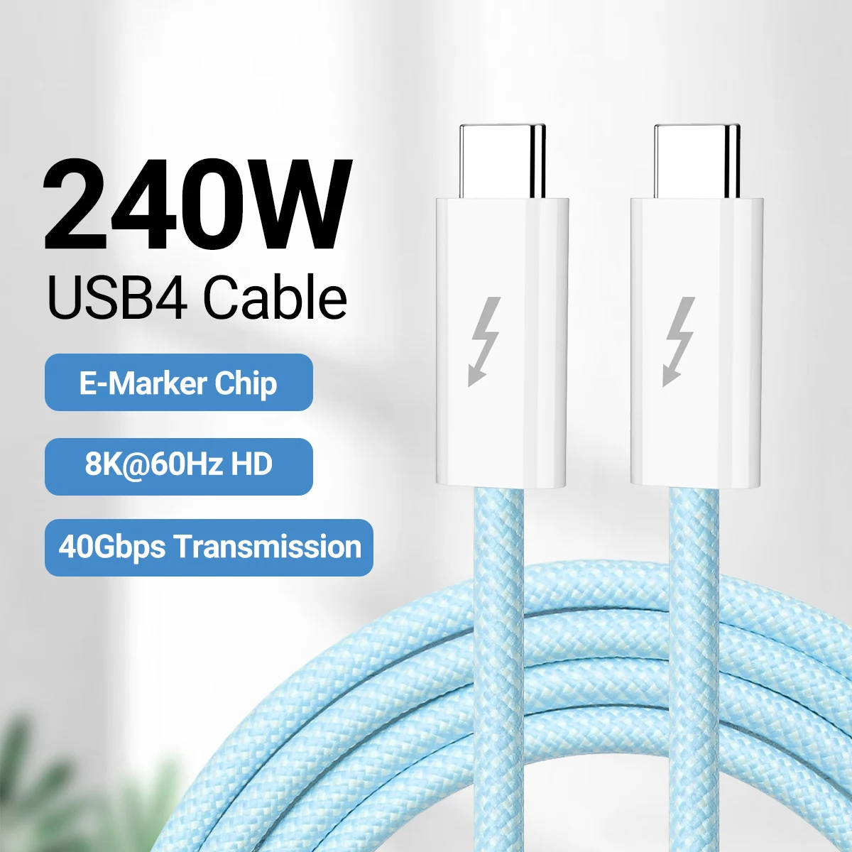 USB-C Data Cable(5.9FT,240W) Support 40Gbps, 8K HD Display,Thunderbolt 4/3 Compatible, for iPhone 16, MacBook, Hub and More