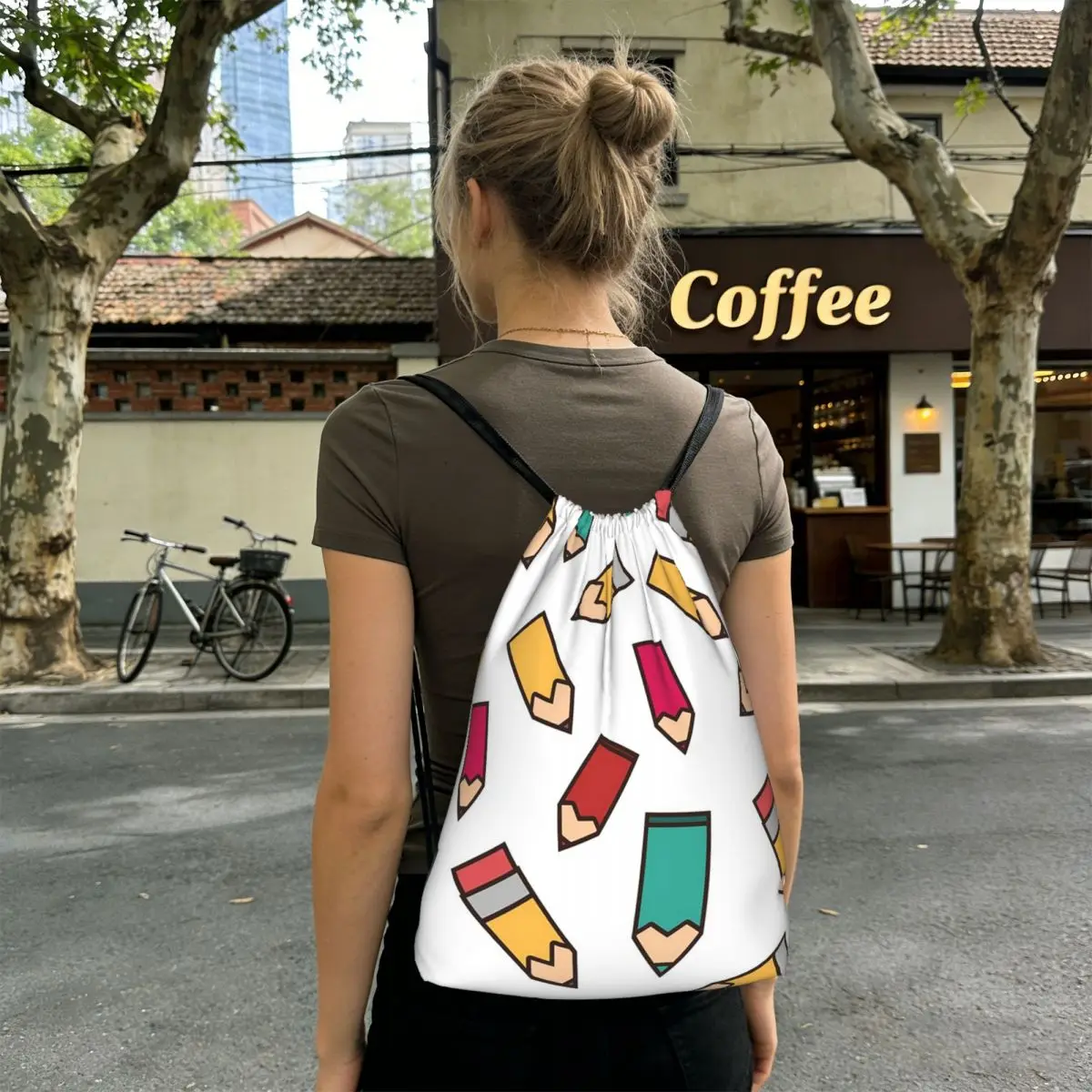 

Рюкзаки с мультяшным рисунком карандашей, повседневные сумки на шнурке, сумки для хранения, сумки для книг, сумки для путешествий и школы