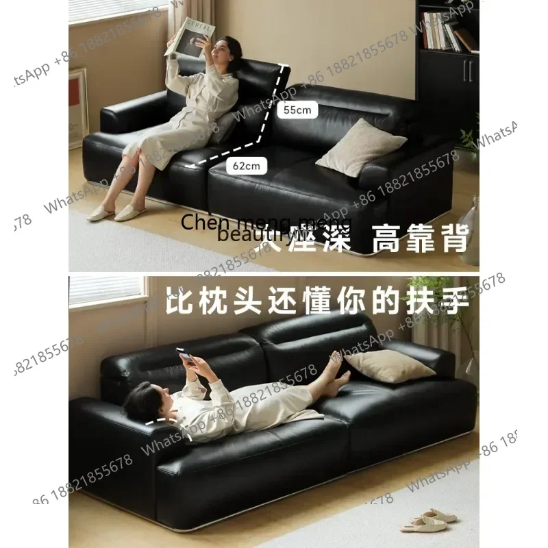 z183 Leather sofa first layer cowhide retro Italian living room light luxury straight row leather art sofa  HYH