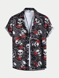 Chemises imprimées à motif de crâne pour hommes et femmes, design décontracté, manches courtes, mode, bouton, Y