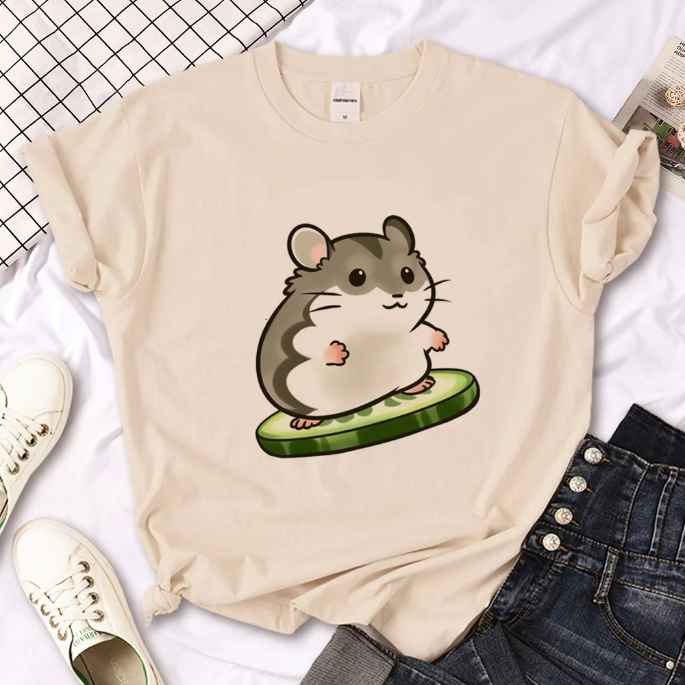 Hamster top women designer tshirt female y2k anime clothing