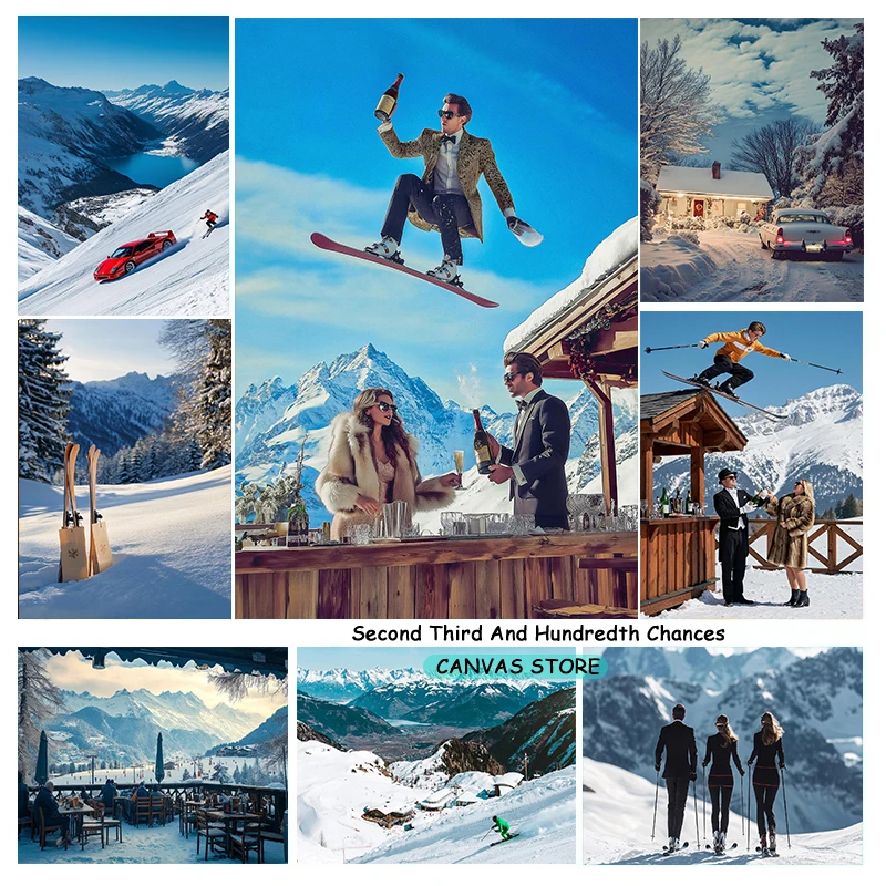 Winter Photograph Ski Resort Luxury Winter Holiday Snow Mountain Journey Poster Canvas Painting Wall Pictures Home Hotel Decor
