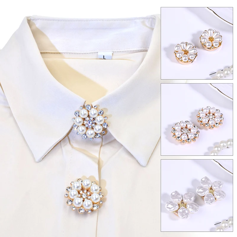 2Pcs Irregular Baroque Pearls Button Covers Luxury Rhinestones Flower Cufflinks Button Pins Shirt Decoration