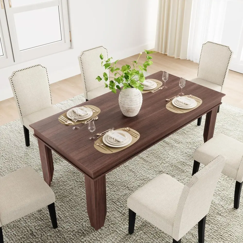 

7-Piece armhouse Dining Table Set or 6, Recular Wood Kitchen Table and 6 Upholstered Chairs with Padded Seats, ern Kitchen Table