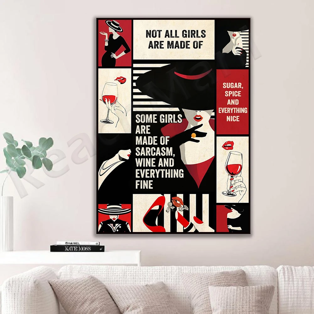 Gift for wine lovers, not all girls are made of sugar, spice and everything good poster, wine print, feminism poster