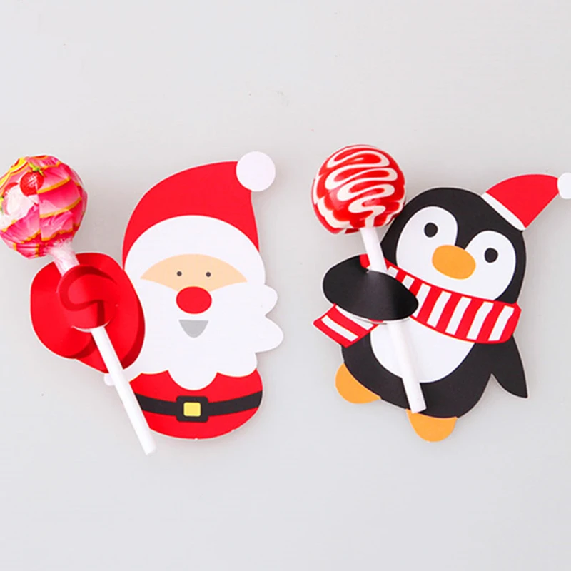 50 stücke Weihnachten Lutscher Papier Karten Süßigkeiten Paket Verpackung Pinguin Schneemann Santa Claus Decor Zucker Halter Geschenke Party Navidad