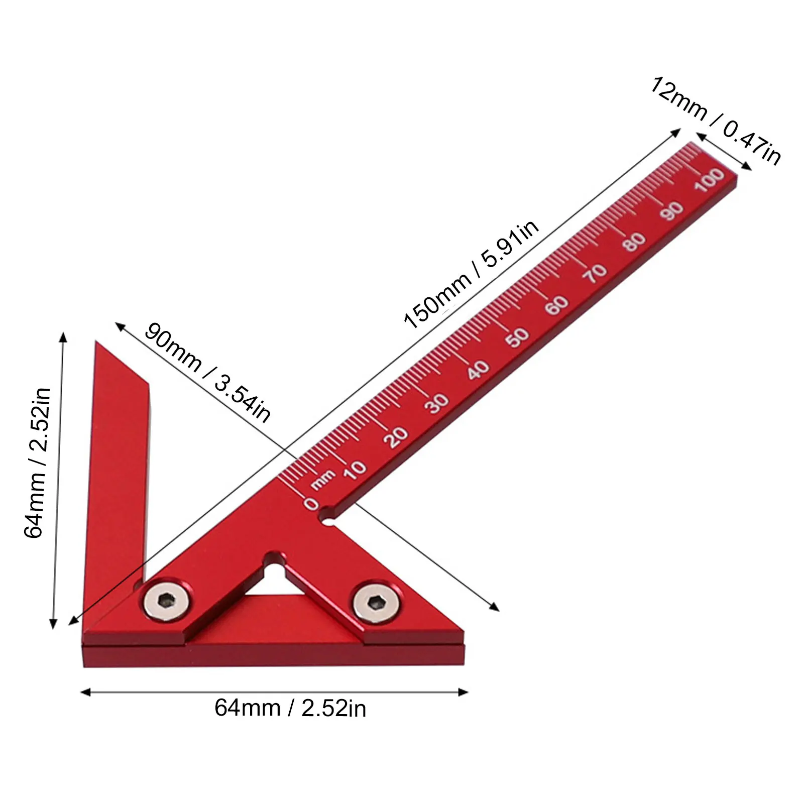 เกจวัดศูนย์กลาง 105 มม. 45 °   90 °   ไม้บรรทัดอลูมิเนียมอัลลอยด์สำหรับงานไม้ เครื่องมือวัดและเขียนเส้น ใช้สำหรับหาจุดศูนย์กลาง