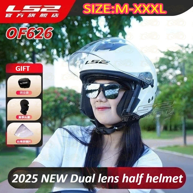 

NEW 2025 Original LS2 OF626 Motorcycle Helmet Four Seasons Half Helmets Double Lens Anti-fog Open Face Casco De Moto