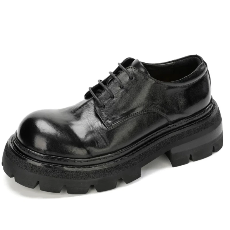 Europe/America Original Street Show Casual Horsehide Derby Shoes for Men's Dress Shoes Male Horse Leather Height Increased Shoes