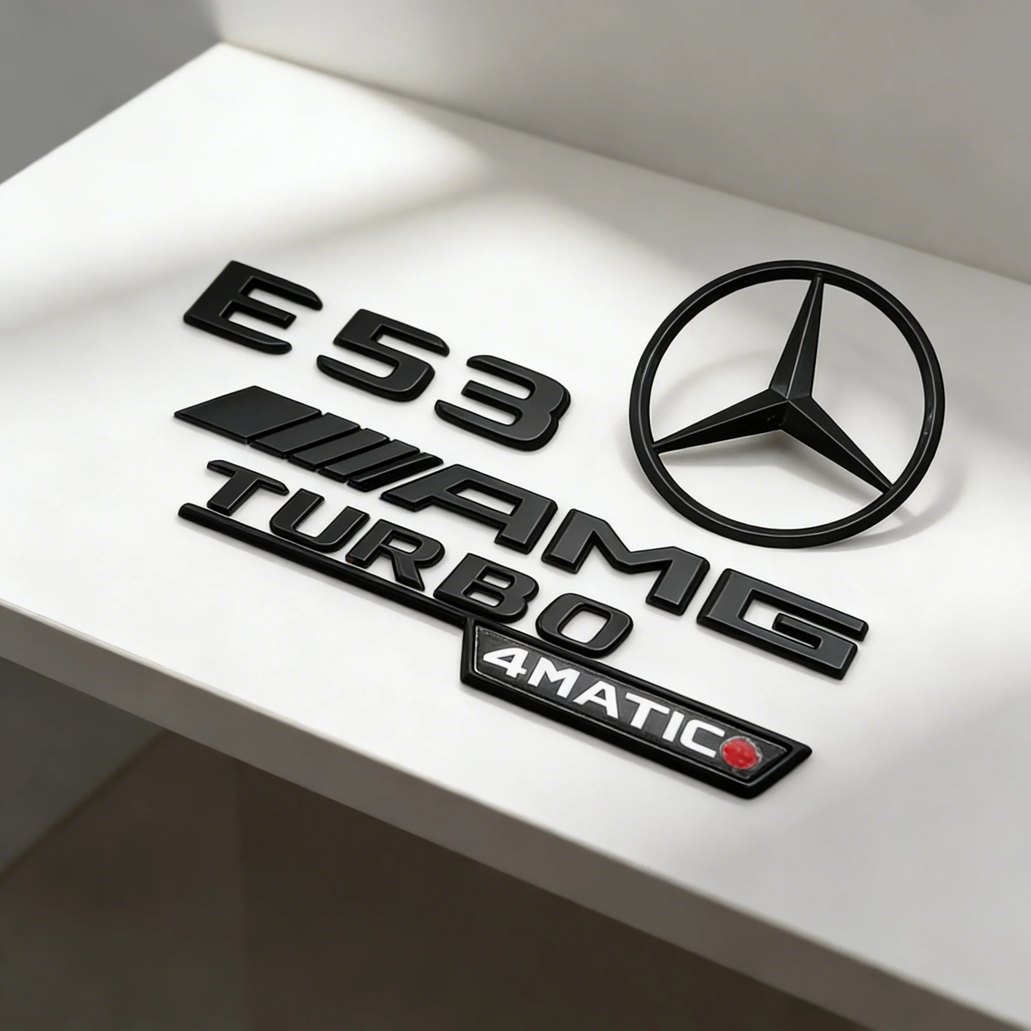 

3D ABS Black E53 Logo Letters TURBO 4MATIC Badge Car Rear Star Sticker Trunk AMG Emblem For Mercedes Benz AMG W212 W213 E Class