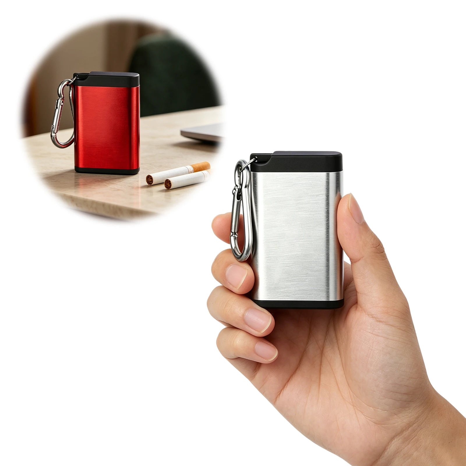 Metal Travel Ash Trays Rectangular Outdoor Pocket Ashtray with Keychain and Lid for Travelling Camping Picnic Indoor Home Sand
