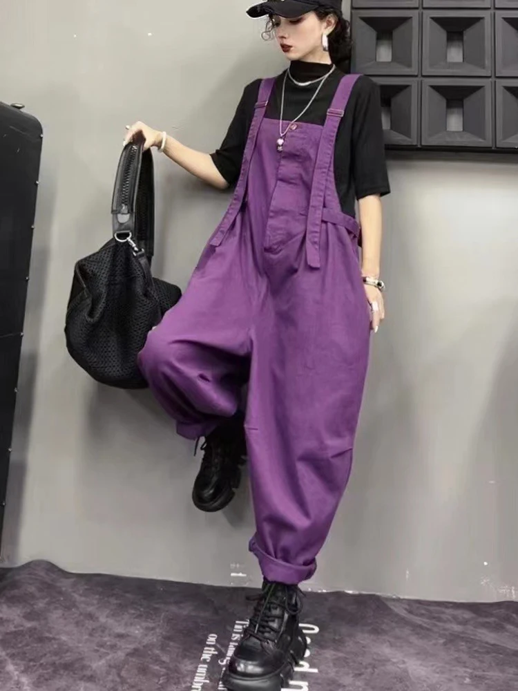 

Женские джинсовые комбинезоны с регулируемой талией, больших размеров, свободного кроя, модные, омолаживающие, с широкими штанинами, повседневные, тренд весна-осень