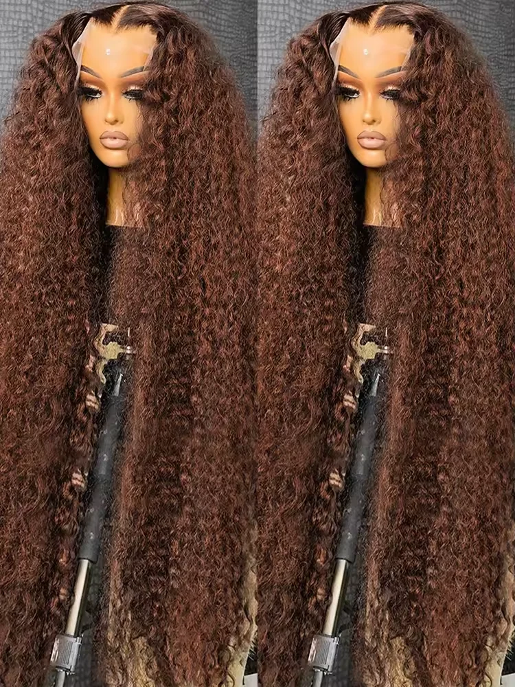 

250Density Deep Curly Wigs Human Hair 30Inch Chocolate Brown 13x4Hd Lace Frontal Wig Colored Water Wave Lace Front Wig for Women