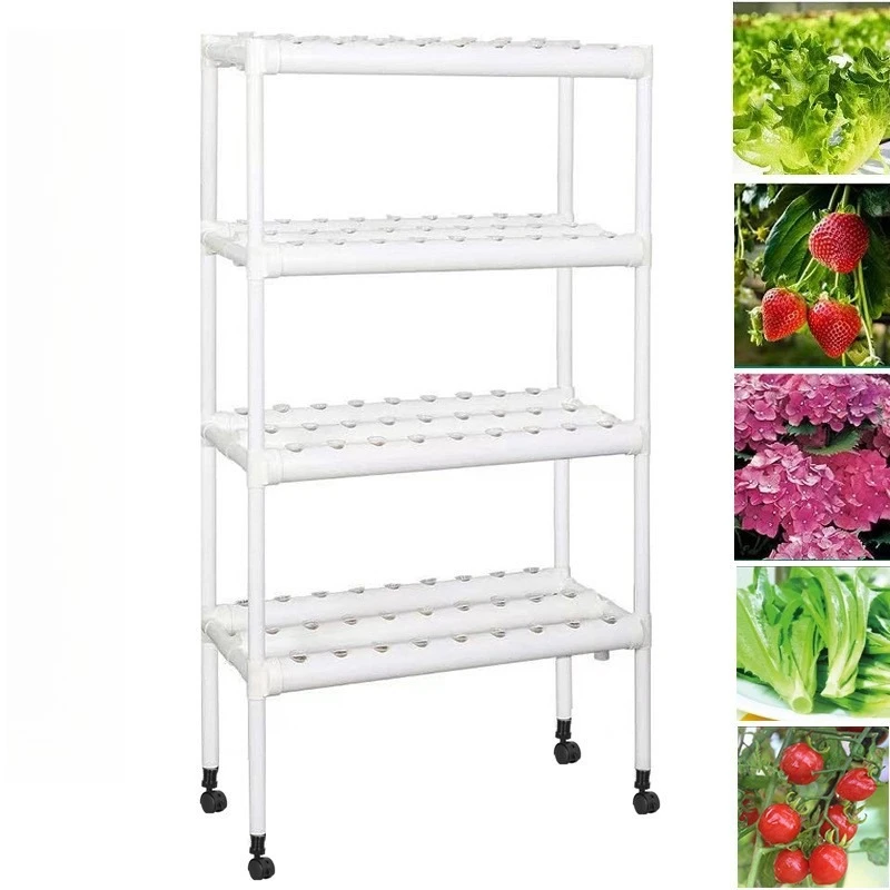 PVC Pipe Hydroponic Vegetable Growing Soilless Cultivation Planting Rack with Rolling Casters Mobile Water Culture Equipment