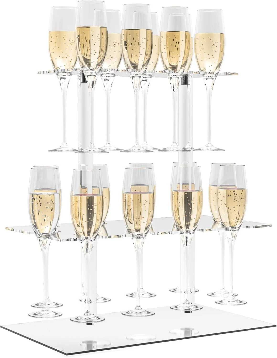 Champagne Tower Set - Çift katmanlı plastik şampanya kulesi, şeffaf