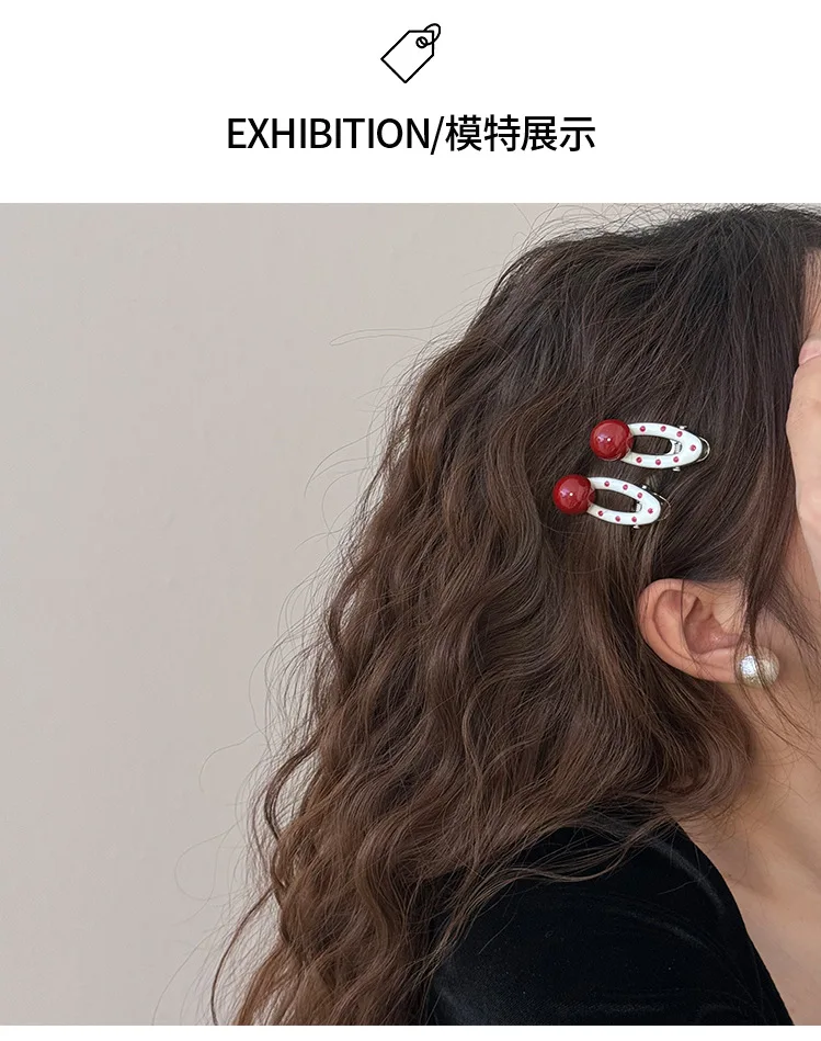 الأحمر البولكا نقطة مقاطع الشعر 2 قطعة مقاطع التمساح اللؤلؤ الحلو اشراق المشابك الفرنسية للفتيات لون البشرة الاغراء اكسسوارات #5