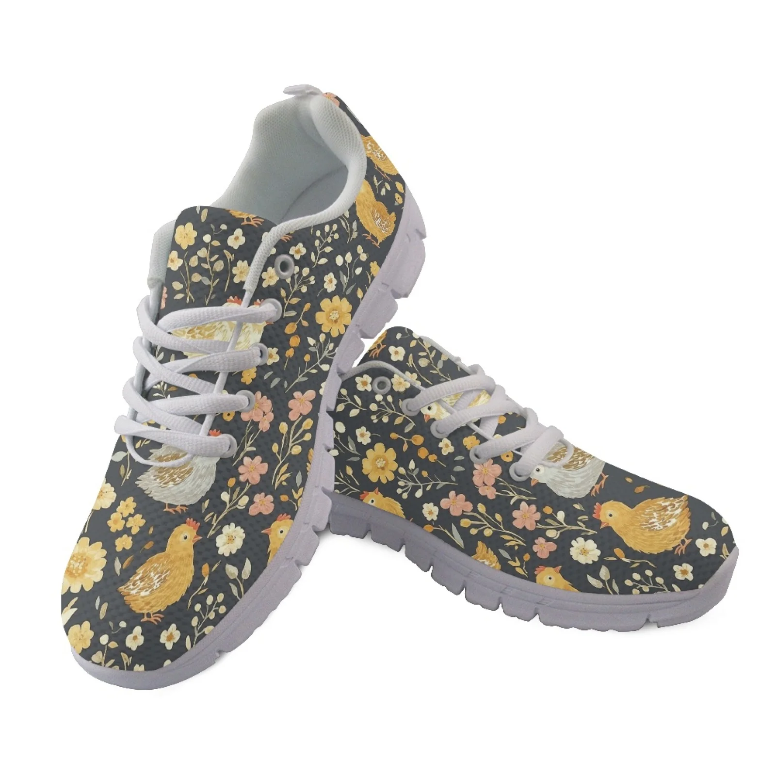 Coloranimal Chicken Floral Walking Shoes Mesh & EVA Sole Tennis Shoes Breathable Fitness Shoes for Women