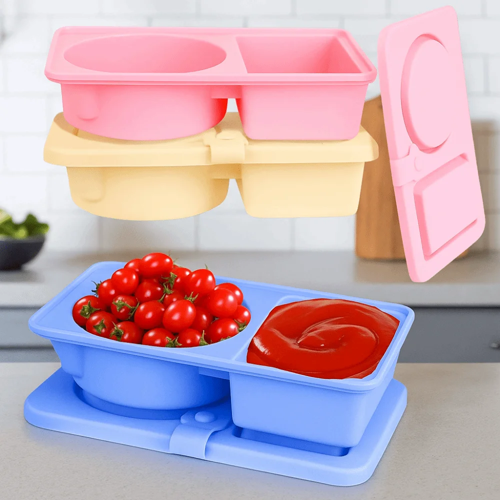 

Reusable Silicone Snack Containers Foldable with Lid Sauce Seasoning Containers Leakproof Condiment Containers Kitchen Gadgets