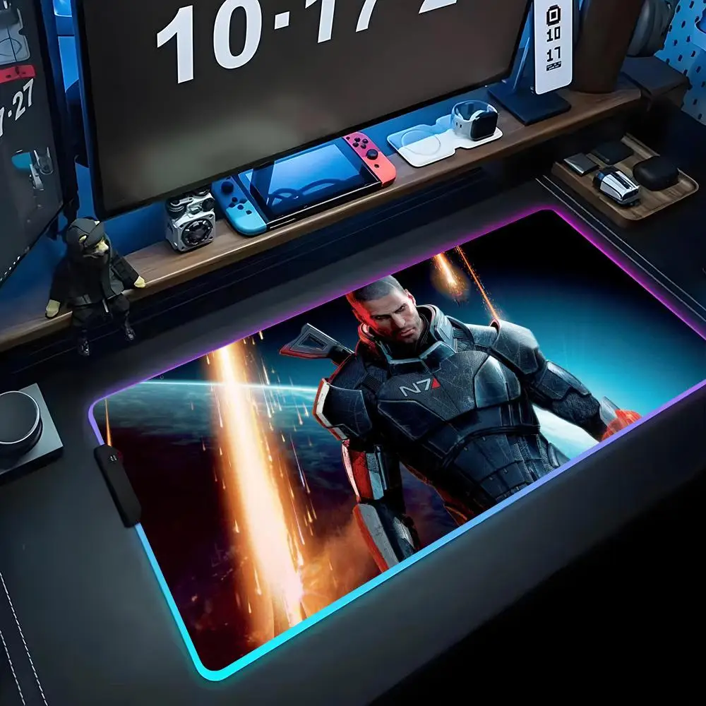 

mass effect Mouse Pad RGB Gaming Mousepad Big LED Pad PC Desk Mat Luminous Mouse Pad Large Keyboard Mats Table Rug With Backlit