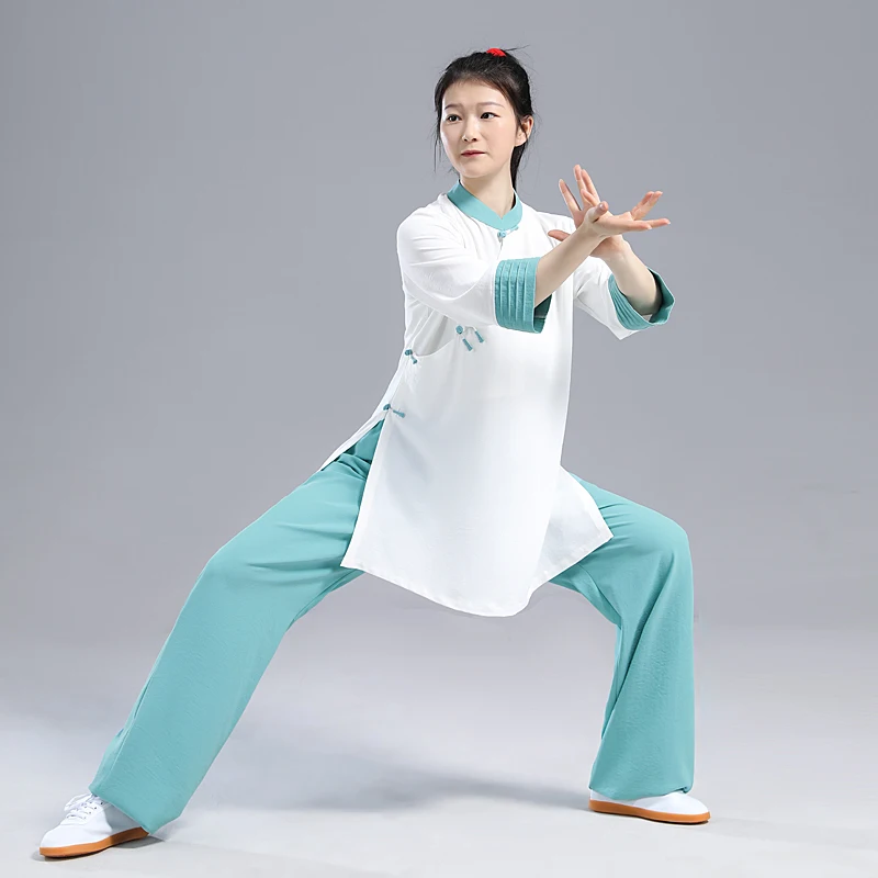 Tai Chi Suit for Martial Arts Performances, Lightweight Fabric, Slanted Lapel, Summer, New Style, 3/4 Sleeves