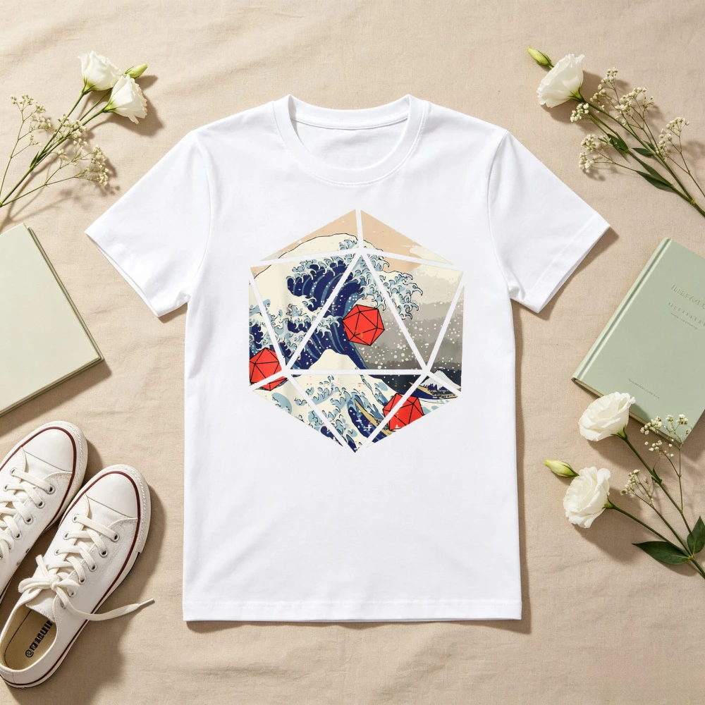 Japanese Style Great Wave Desing RPG Gamer Dungeons and Dragons T-Shirt Casual Fashion Loose O-neck Short Sleeve Breathe Tees