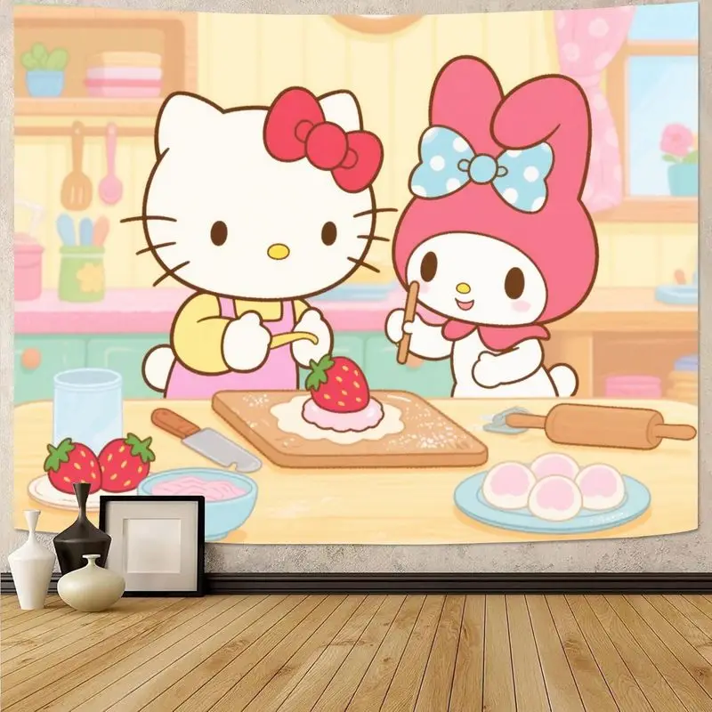 

1PC Sanrio Hello Kitty My Melody Baking Tapestry Kawaii Pink Dessert Wall Decor for Girls Room Aesthetic Gift
