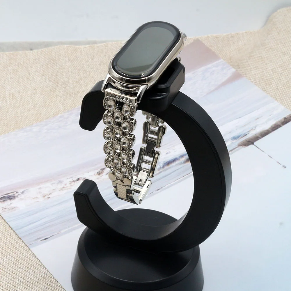 سوار معدني فضي لـ Xiaomi Smart Band 9/ 9 NFC/ 8/ 8 NFC معصمه بديل للنساء سوار ساعة أنيق حزام قابل للتعديل