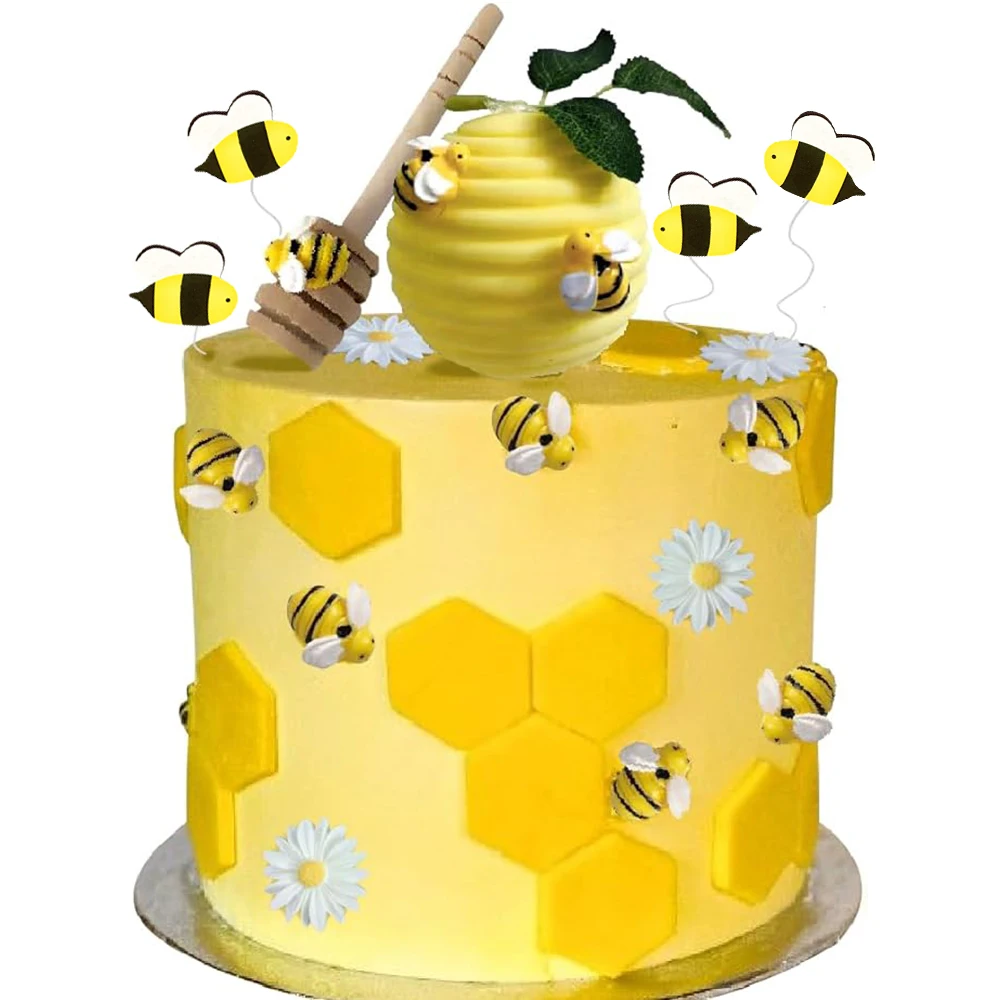 Daisy Bee Cake Toppers White Sunflower Bumble Bee Cake Decoration DIY Oh Babee Birthday Baby Shower Cupcake Topper Party Decor