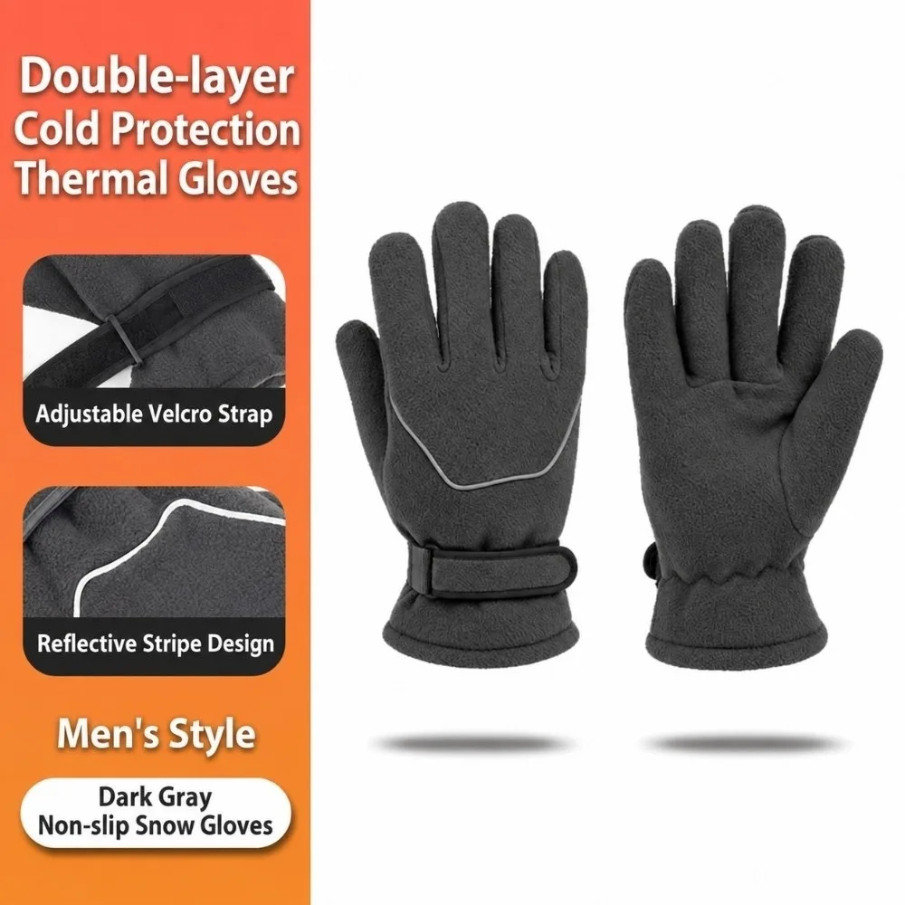Adjustable Strap Double Layer Warm Gloves Magic Tape Closure Cold Proof Men Women Winter Gloves 92% Polyester 8% Spandex