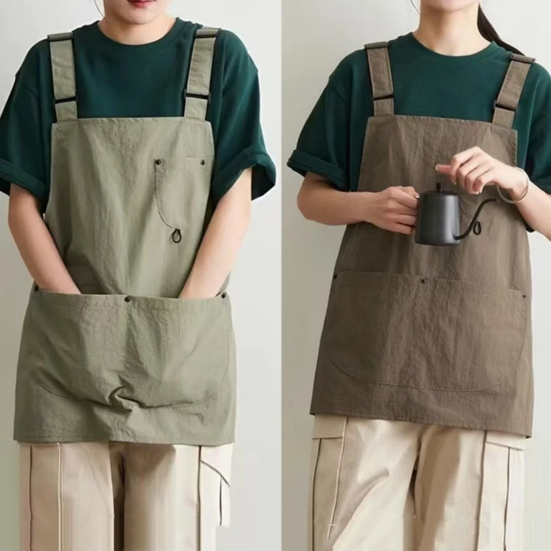Adjustable Canvas Kitchen Apron H Shaped Strap Chef Work Uniform Smock for Coffee Shop Barista Barber Hairdresser Baking Aprons