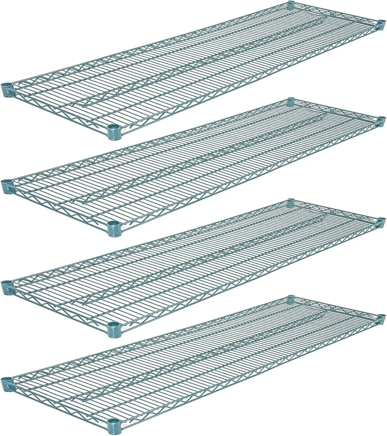 أرفف إيبوكسي للمطاعم: قاعدة مقاس 18 × 60 × 1.5 بوصة مع 4 رفوف سلكية معتمدة من NSF، وأوضاع رفوف غير متضمنة