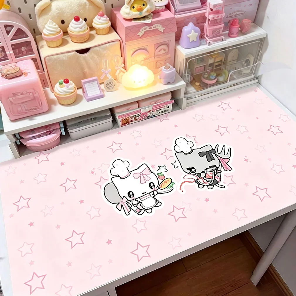 Leather Desk Pad Protector Pink Gradient Kitten Polka Dots Chef Cat Y2K Mouse Pad Office Desk Mat PU Desk Blotter keyboard Pads