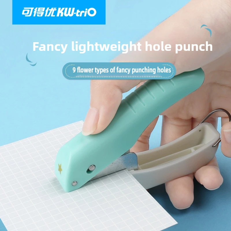 KW-Trio 4MM Single Hole Punch 9 Types Pattern Embossing Press for Handmade Scrapbook Projects Office School Supplies Stationery