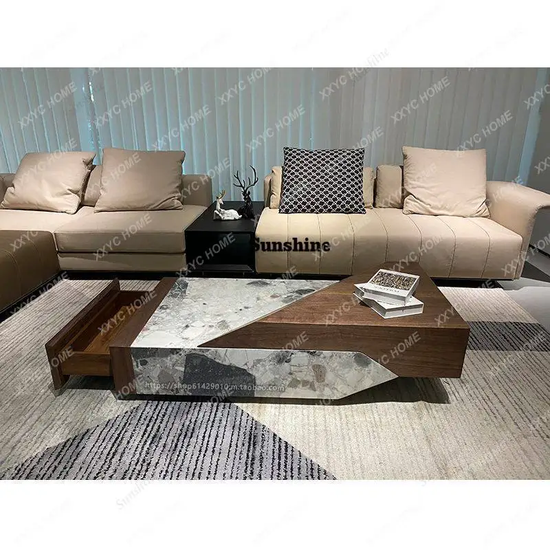 X-S Medieval style modern simple light luxury natural marble coffee table