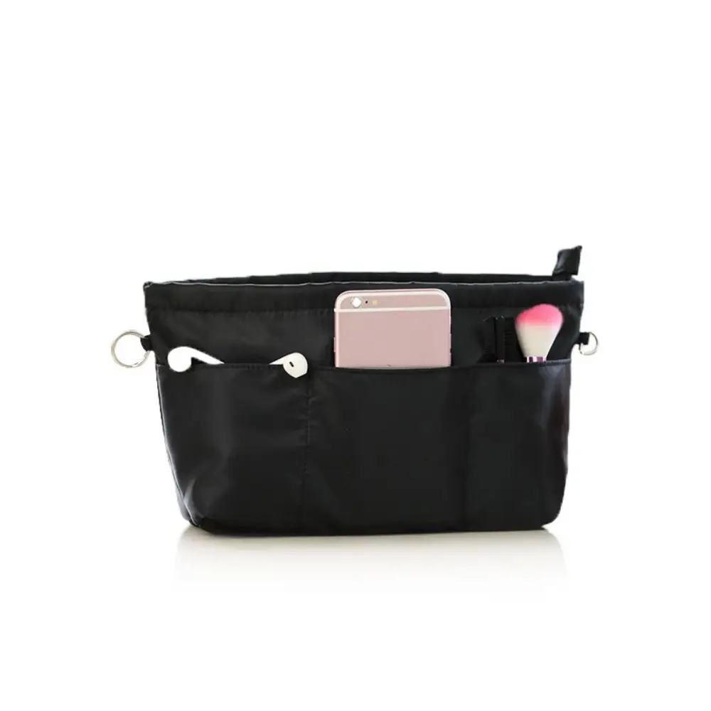 Multi-Pocket Insert Cosmetic Bag with Zipper Large Capacity Nylon Toiletry Bag Solid Color Multifunctional Storage Bag Room