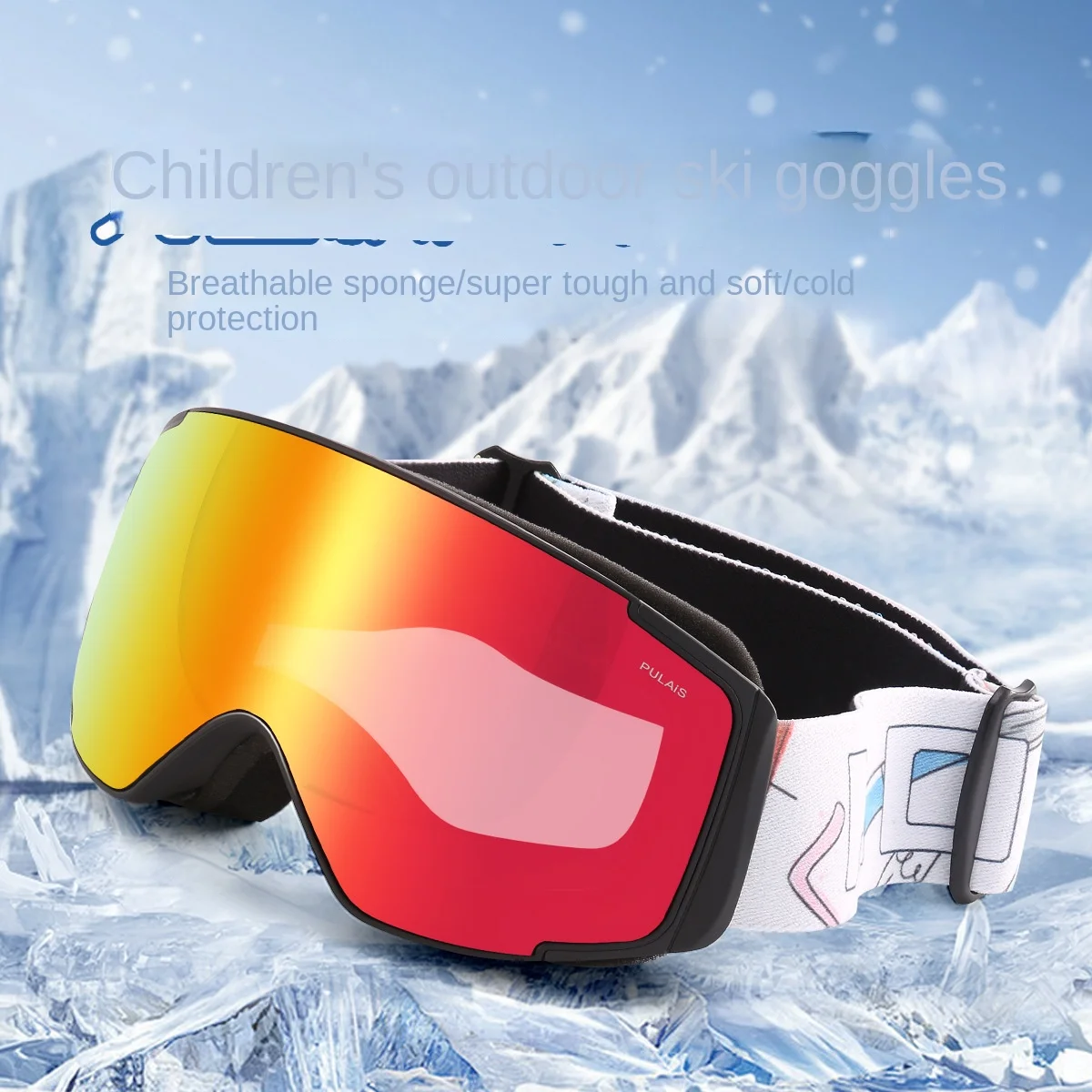 Children's Outdoor Ski Goggles with Strong UV Blocking Colored Membranes for Skiing & Helmets
