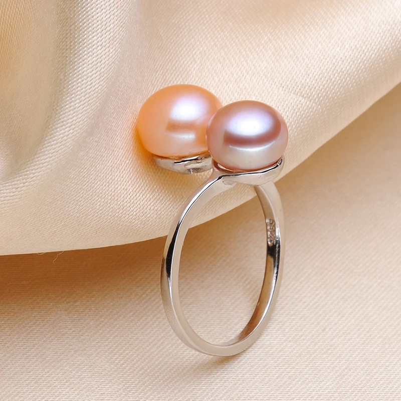 

Freshwater Natural Adjustable 925 Silver Ring With Real Pearls Mother Wife Birthday Gift White