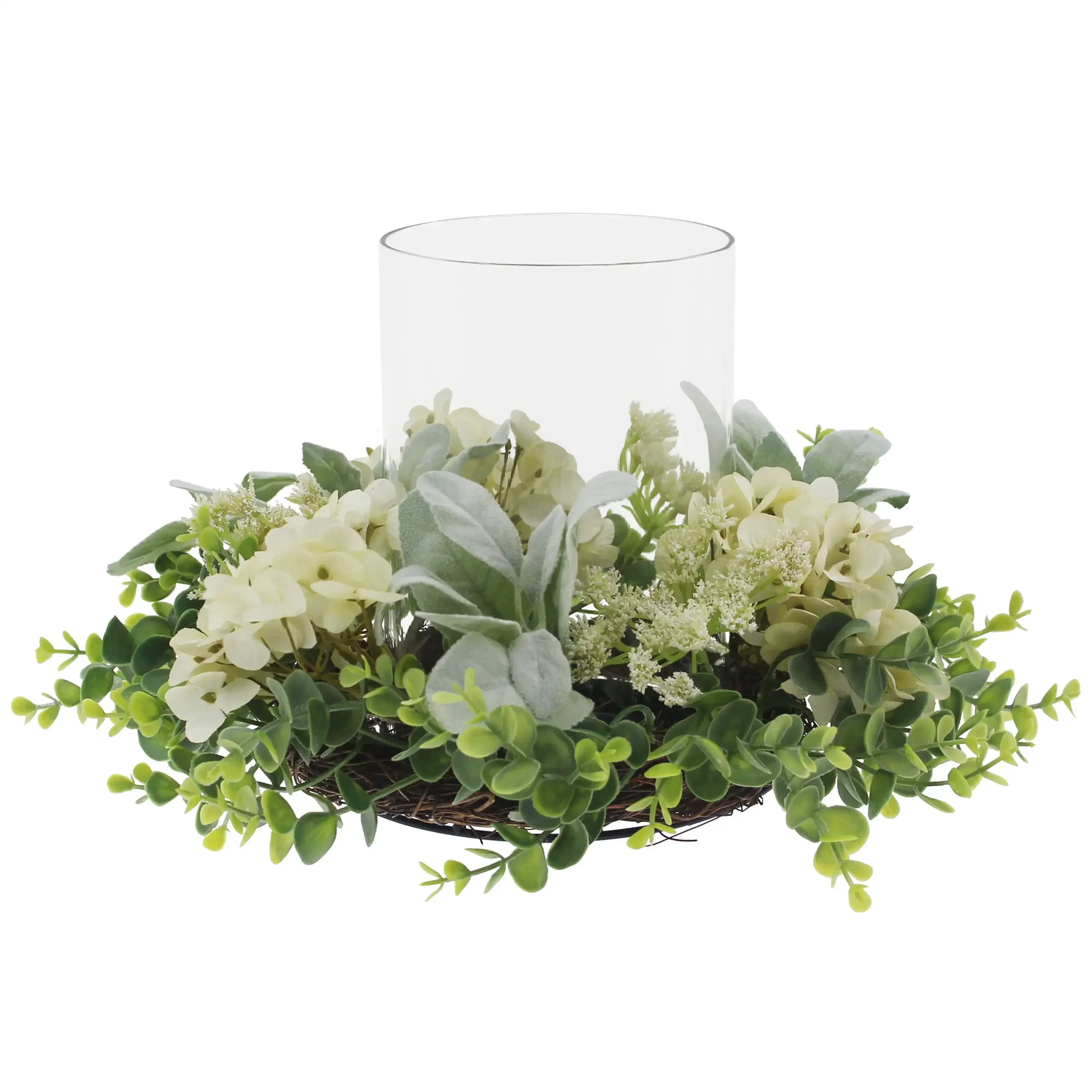 (Упаковка из 2 шт.) Декоративные подсвечники Hurricane Pillar с искусственной белой гортензией, 8 дюймов, деталь из искусственных цветов. 11 дюймов Ш x 11 дюймов x 8 дюймов В