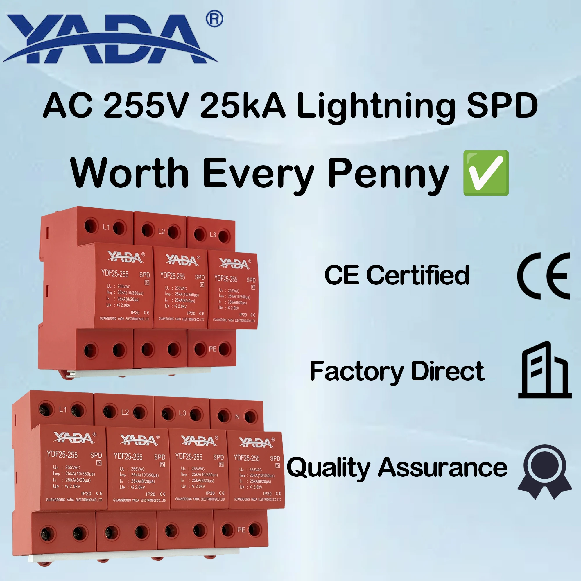 

AC Lightning SPD Surge Protector 255V 25kA, 2+0 / 3+0 / 4+0 Modular DIN Rail Arrester for Reliable Overvoltage Protection